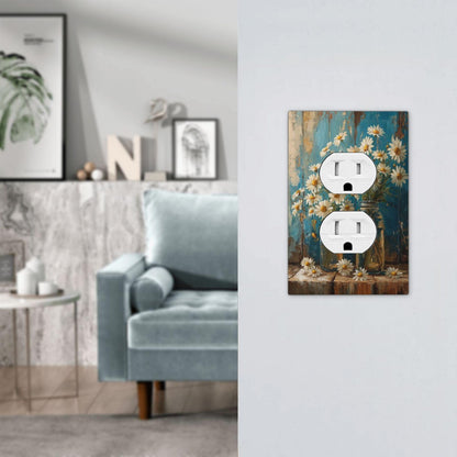 Delicate White Daisy Jars Retro Wood Background Outlet Covers 1 Gang Duplex Light Switch Cover Decorative Switch Plates Electrical Receptacle Faceplate Wall Plate for Farmhouse Home Decor