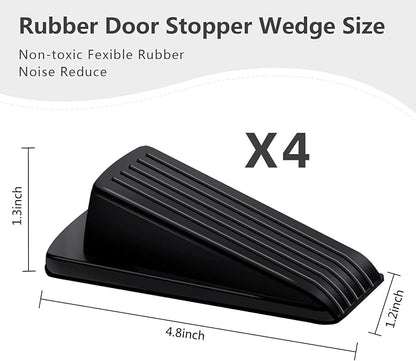 Door Stoppers, 4 Pack Premium Rubber Stoppers Wedge, Stops for Carpet Heavy Duty Door, Bottom of on Tile, Concrete, Carpet, Wooden Floor (Black)