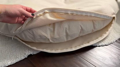 Natural 100% Cotton Canvas Round Dog Bed Cover Eco Friendly Durable Pet Bedding Dog Cushion Covers with Zippers Machine Washable Covers (Beige, X Small 18 Inches)