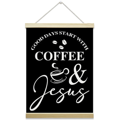 mermermu Coffee and Jesus Black Poster Hanger Frame, Christian Inspirational Posters Canvas Wall Art for Cafe Office Kitchen Living Room Decor, 12x16 Inches -041