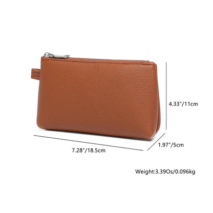 YONBEN PU Leather Small Makeup Bag for Women Cosmetic Bag Organizer with 2 Inner Pockets Zipper Pouch(Pu/Saddle Brown)