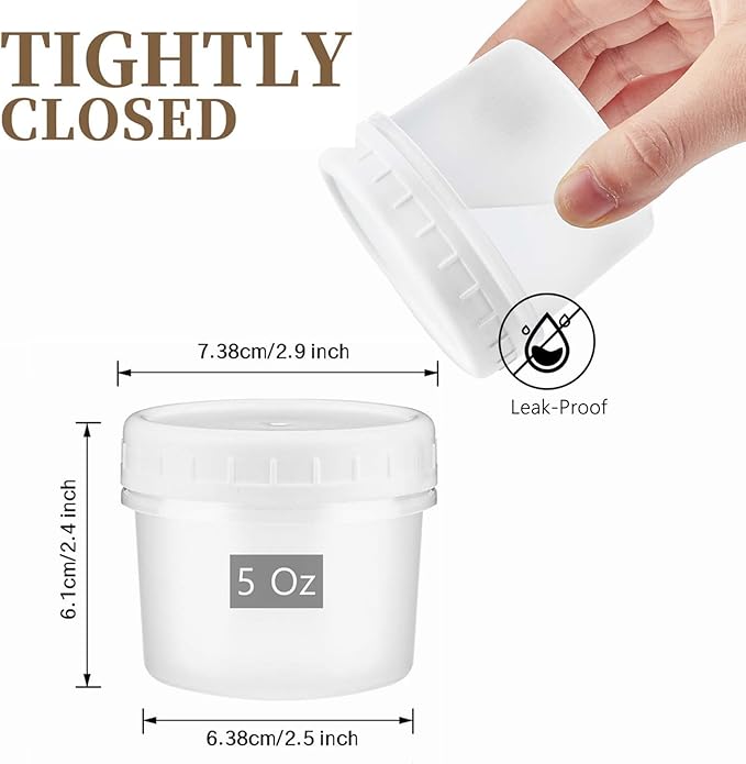 TUZAZO 12 Pack - 5 Oz Food Storage Containers with Screw Lids, Airtight Plastic Small Freezer Storage Container for Ice Cream, Overnight Oats, Snack, Soup, Portion and Meal Prep Container