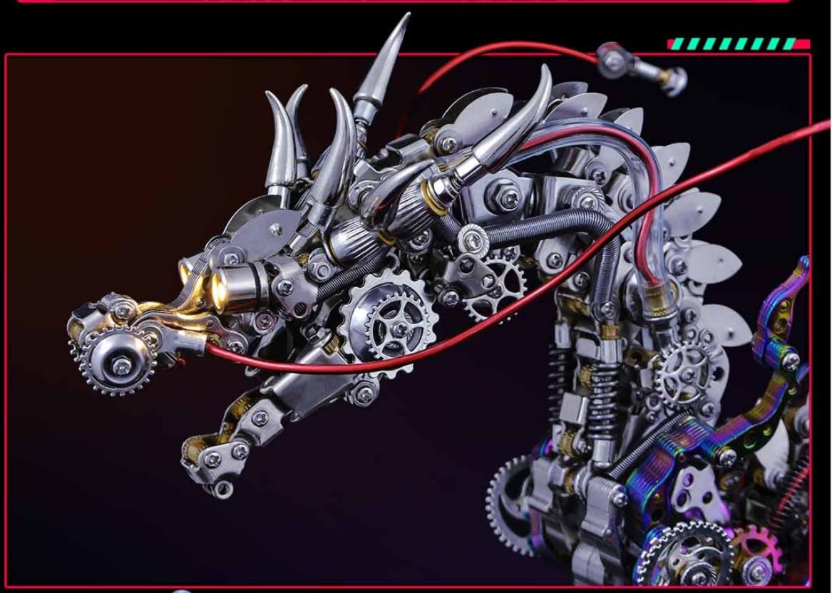 Metalkitor Large Chinese Dragon 3D Metal Puzzle for Adults, 1300PCS Assembly Mechanical Model Kit,DIY Desk Ornament, Dinosaur Jigsaw, Crafts Brain Teaser
