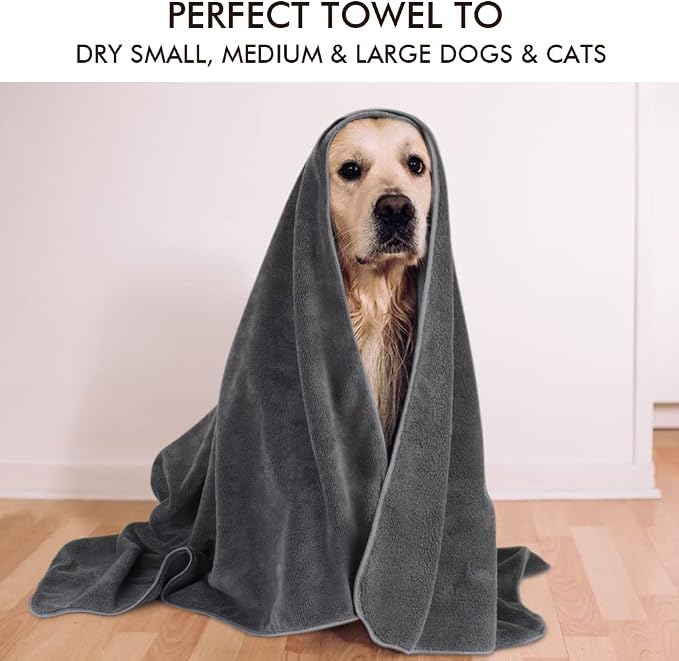 KinHwa Dog Towel Super Absorbent Pet Bath Towel Microfiber Dog Drying Towel for Small, Medium, Large Dogs and Cats 30inch x 50inch Dark-Gray