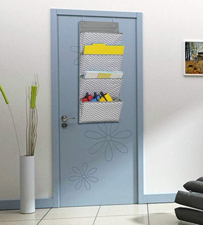 AUVCAS Hanging Wall File Organizer for Office - Over Door Wall Hanging Folder Holder & Classroom Pocket Document Organizer, Paper Mail Storage Rack with 4 Large Pockets,Gary