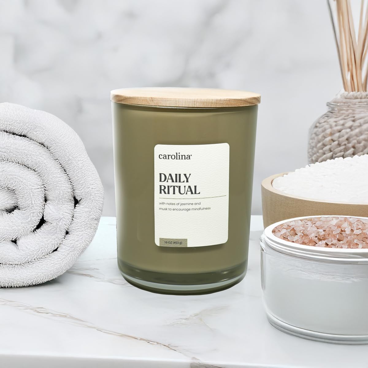 Carolina Daily Ritual Scented Candle, 16 oz Musk & Jasmine Scented, 2 Wick Wellness Relaxing Candle, 60H Burn Time, Ideal for Creating a Welcoming Home - Made in The USA