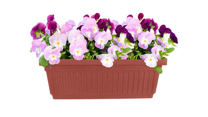 The HC Companies 18 Inch Venetian Rectangular Window Planter Box - Lightweight Plastic Indoor Outdoor Plant Pot with Drainage for Windowsill, Herbs, Flowers, Clay (Pack of 2)