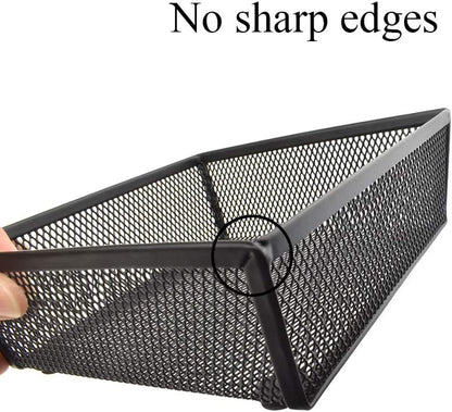 HAHIYO Stackable Mesh Tray Cup 6 x 6 x 2 inches Sturdy Container for Desk Drawer Organizer Collection for Home Office School kitchen Soft Foam Feet No Sharp Edges 2 Pack Black