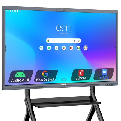 JAV 86 Inch Smart Board 4K UHD Interactive Whiteboard with EDLA Certification Built-in Android OS for Classroom Office Home Digital Display 8+128 GB for Hybrid Work (86 Inch)