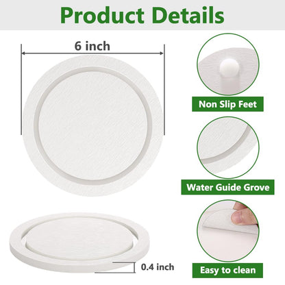 Johamoo Plant Saucer for Indoors, 2 Pack 6 Inch, Instantly Dry Diatomaceous Earth Plant Trays, Stone Plant Pot Saucers Drip & Drainage Tray, White
