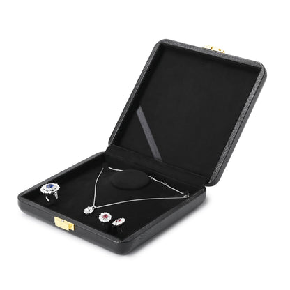 Oirlv Black Leather Jewelry Set Box with Gold Clasp, Luxury Velvet Lined Organizer for Rings, Necklaces & Earrings