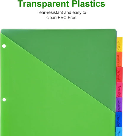8-Tab Binder Dividers - Index Pockets Divider for 3 Ring Binders, 3-Hole Plastics Sheets Protectors for US Letter Size in 0.5'', 1'', 2'', 3 inch Binders, 8 Colors (XY004) (2 Packs)