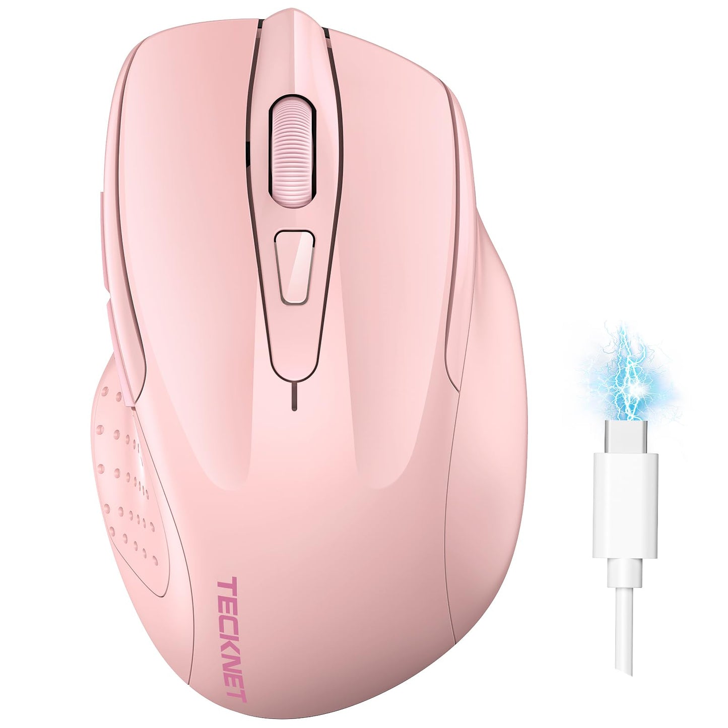 TECKNET Wireless Mouse (BT5.0/3.0 & 2.4G) Rechargeable 4800 DPI Silent USB A & Bluetooth Mouse 6 Buttons, Wide Compatibility - Grey