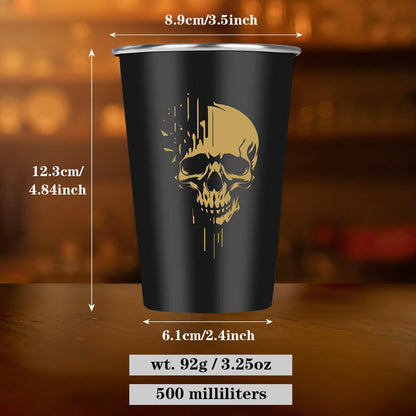 MR.BARWARE Skull Stainless Steel Beer Cups, Skull Gifts for Goth Fan, Stackable Camping Mugs for Outdoor Indoor Activity, Father's Day Halloween Christmas Gifts for Men Women, 500ML(2 Pack)