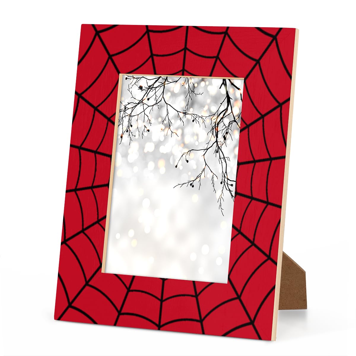 POFATO Cool Spider Web 5x7 Picture Frame Wooden Picture Frames for Wall Hanging & Tabletop Decor Display 5x7 or 5x5 Picture Collage Family Weddings Christmas Photo Frame for Gift