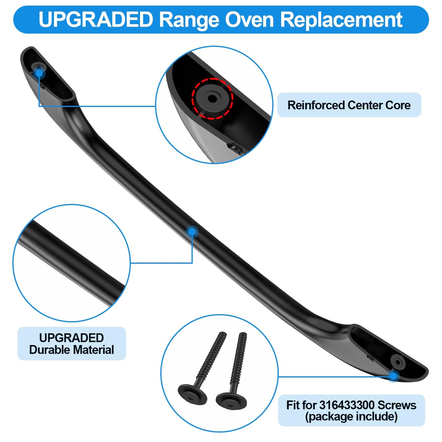 Upgraded 5304458312 Oven Door Handle Replacement Compatible with Kenmore Electrolux Frigidaire Electric Range Oven Stove Replaces 316443600 AP3965016,Include 2 Pack 316433300 Oven Door Handle Screws