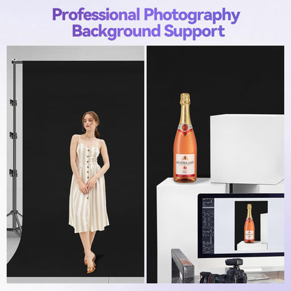 EMART 8.5 x 10 ft Adjustable Photo Backdrop Stand Kit with 12 x 10 ft Portable Black Backdrop, Background Holder Support System Kit for Photography, Party, Live Game, Interviews, YouTube, TIK Tok