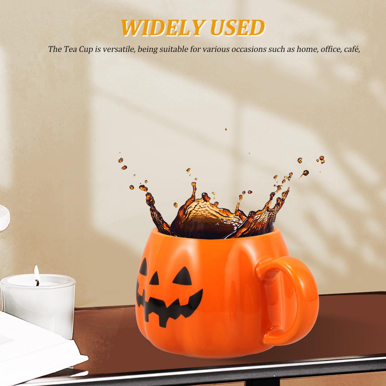 Healifty Halloween Pumpkin Mug with Spoon 12 Oz Ceramic Coffee Cup Pumpkin Shape for Home Office Tea Juice Milk Water