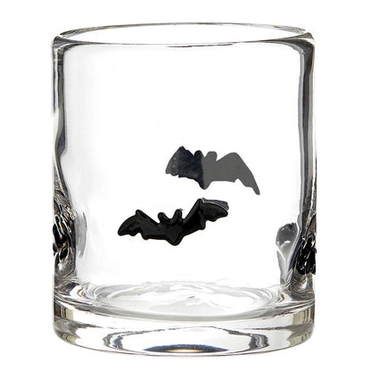 Slant Halloween Icon Double Old Fashioned Cocktail Glass, 16-Ounce, Bats