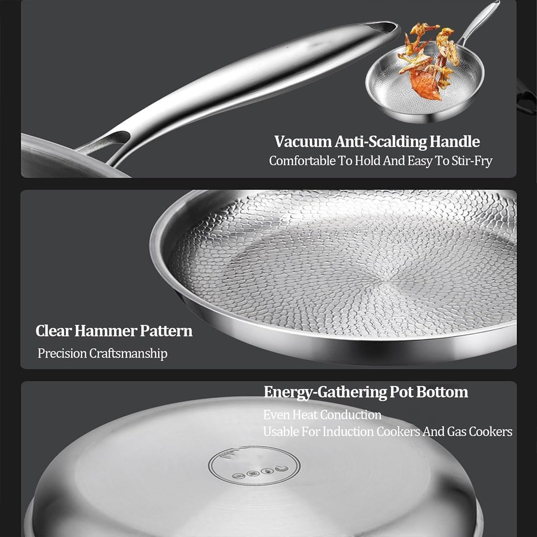Upgraded Siraats Titanium Hammered Pan, Pot with Lid 10/11/12in Non Stick Titanium Skillet, Scratch-Resistant Multifunctional Durable Safety Frying Pan, Compatible with All Cooktops(L:11in/28cm)
