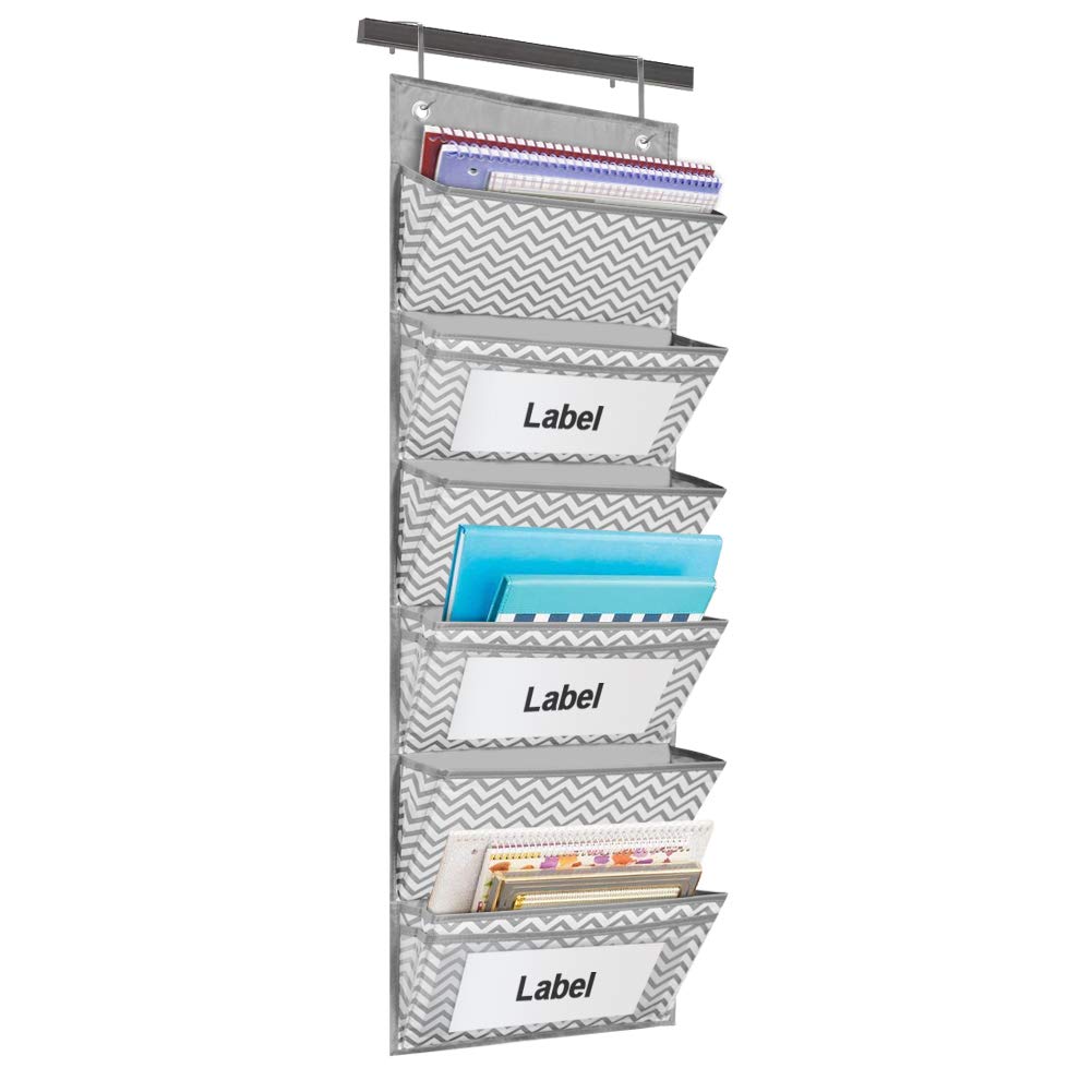 Eamay Hanging File Organizer Wall Mount Storage Pocket Chart, Over The Door Office Supplies Pocket Chart for Classroom, School, Home Use - 2 Over Door Hanger Included (Wave Pattern)