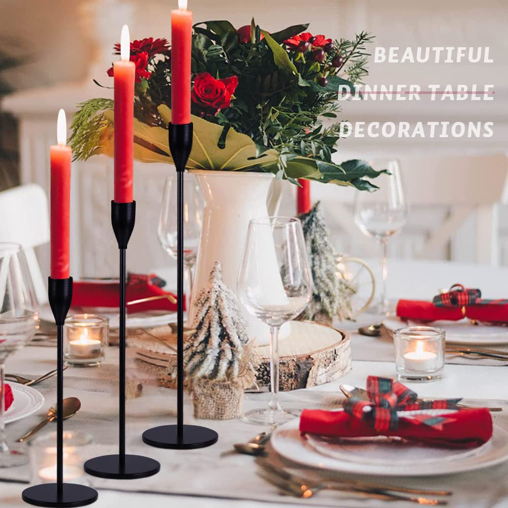 Candle Holder Black Candlestick Holders Set of 3 for Taper Candles, Matte Metal Candle Holders for Wedding Anniversary Party Mother's Day Dining Table Centerpiece Home Decoration