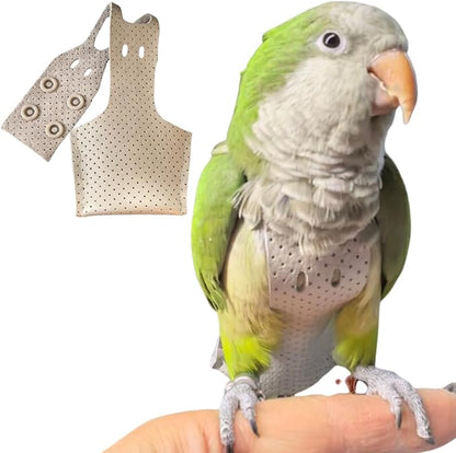 Premium Genuine Cowhide Bird Flight Harness Anti Bite Breathable Parrot Diaper Parrot Suit with Leash for Parakeet Conure Quaker Flying Clothes Rope and Handle (Without Leash,Large)