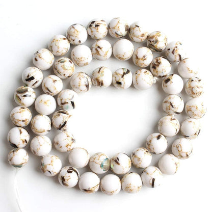 Yochus 45pcs White Shell Turquoise Beads，8mm Natural Stone Round Loose Beads for Jewelry Making Earring Necklace DIY Crafts