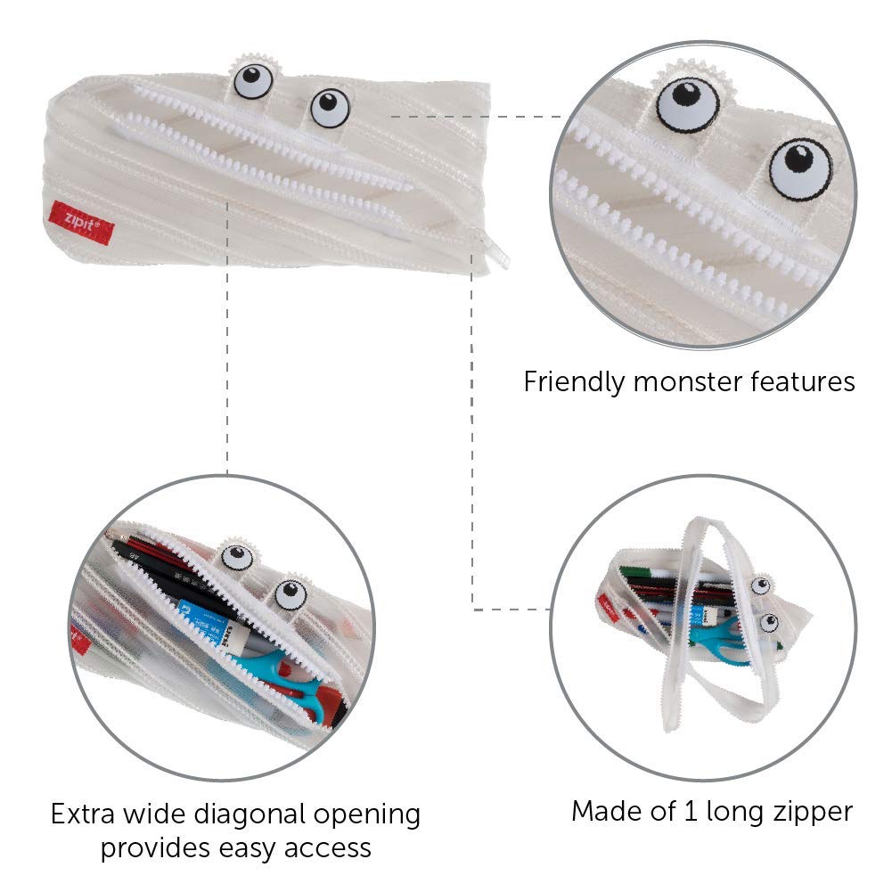 ZIPIT Monster Clear Pencil Case for Kids, Fun Zipper Pouch for Boys Girls and Teens, Transparent Stationery Bag for School