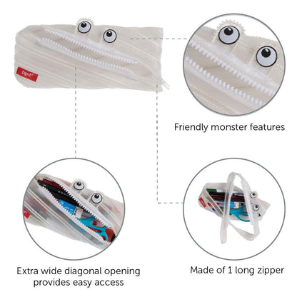 ZIPIT Monster Clear Pencil Case for Kids, Fun Zipper Pouch for Boys Girls and Teens, Transparent Stationery Bag for School