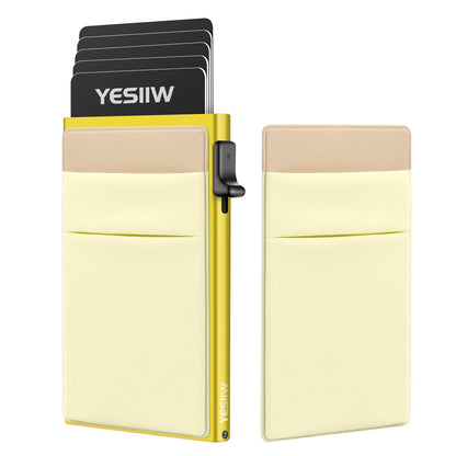 YESIIW Slim Card Holder Wallet for Women & Men - Minimalist Pop-up RFID Blocking Wallet - Anniversary & Birthday Gifts for Mom, Wife, Friend, Sister - Lemon Gold