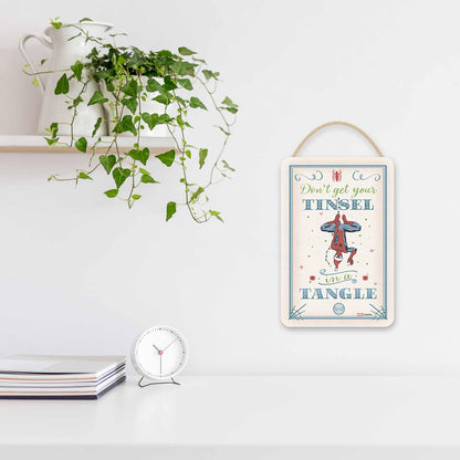 Marvel Spider-Man Don't Get Your Tinsel in a Tangle Hanging Wood Wall Decor - Funny Spider-Man Sign for Christmas Decor