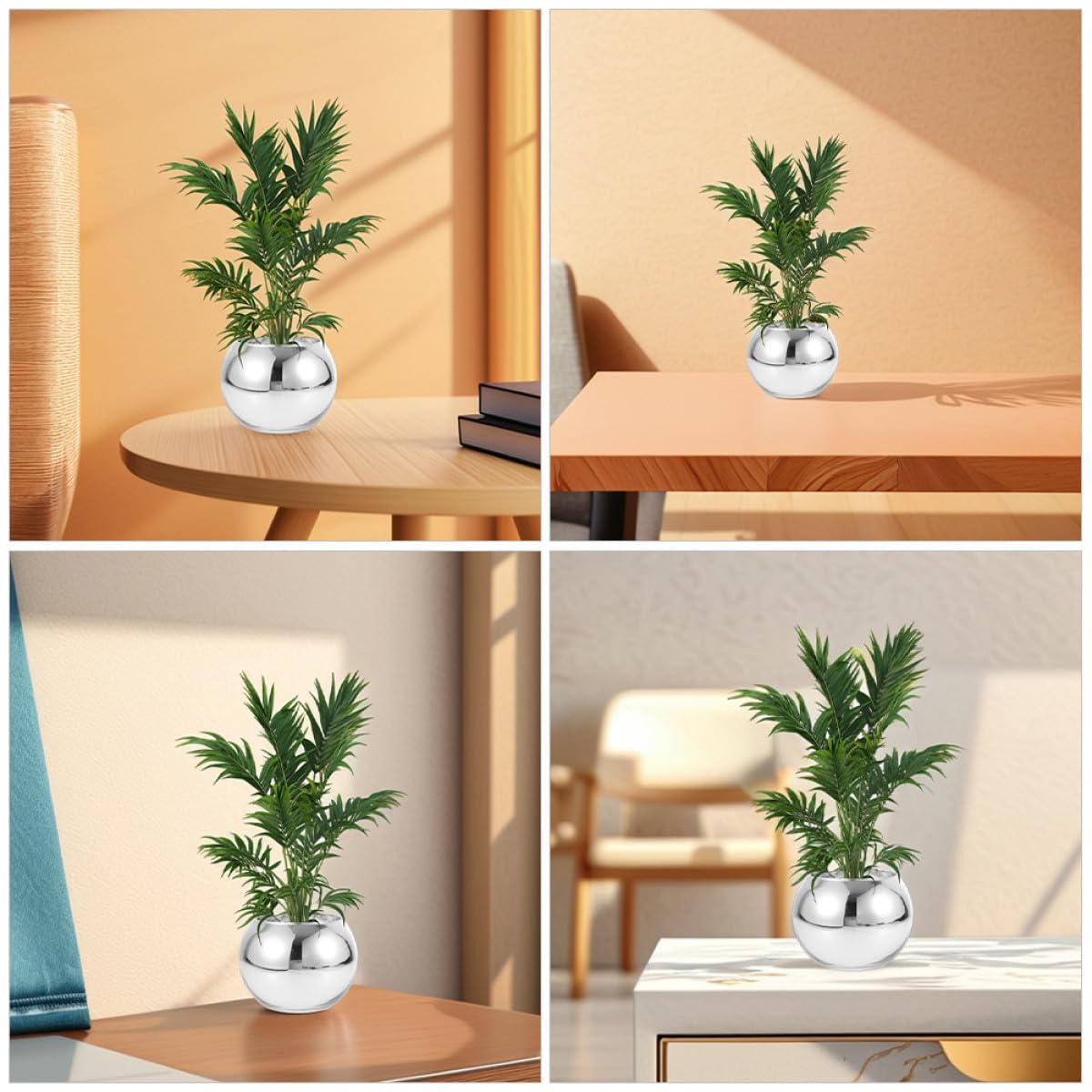 BESPORTBLE 2pcs Silver Round Glass Vase Set – Modern Sphere Flower Holder for Hydroponic Plants, Small Air Terrarium Centerpiece for Home and Office Tables