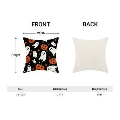 Halloween Pillow Covers 22x22, Cream Spooky Ghost Black Decorative Throw Pillows for Couch, Burnt Orange Pumpkin Decor Cushion Cover 2 Pcs Autumn Fall Outdoor Linen Pillowcase for Bed Car Safa