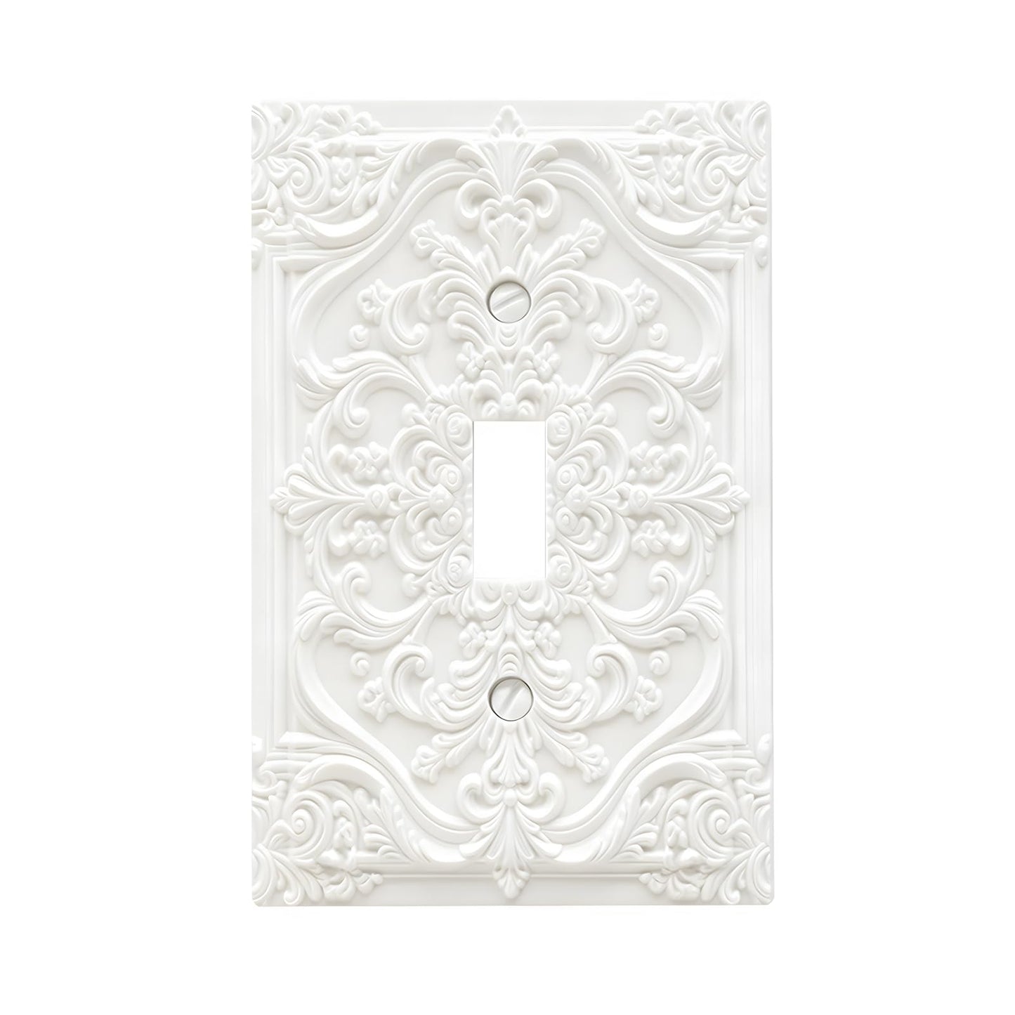 Wpshijia Decorative Light Switch Plate Covers Chalk White 3D Floral Embossed 1 Gang Light Switch Cover Plate Single Toggle Wall Plate Outlet Covers Faceplate for Bedroom Home Decor