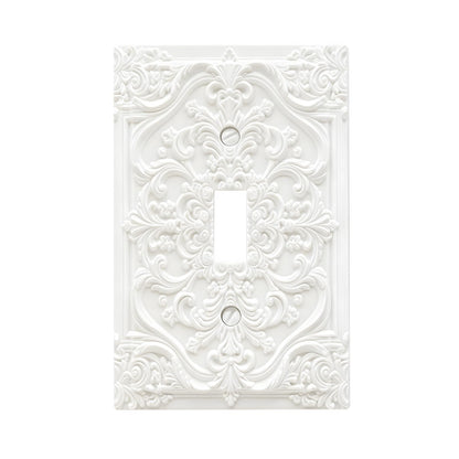 Wpshijia Decorative Light Switch Plate Covers Chalk White 3D Floral Embossed 1 Gang Light Switch Cover Plate Single Toggle Wall Plate Outlet Covers Faceplate for Bedroom Home Decor