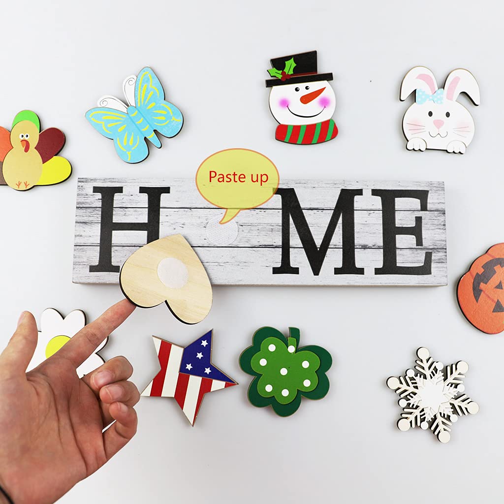 Alnicov “Home” Letter Sign Table Decoration Set with 10 Pieces Lovely Interchangeable Wooden Decor Sign Table Ornaments for Dinner Room Decor Table Topper