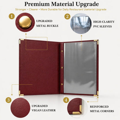 Premium Burgundy Faux Leather Menu Cover 2-Pack | Stylish & Durable 8.5 x 11 Inch | Restaurant Menu Books with 7 Pages (14 Views) | Perfect for Wine Lists, Cafes, Bars & Hotels