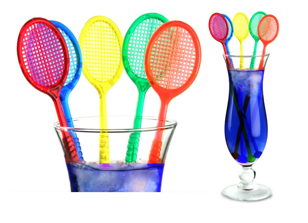 Tennis Racquet Cocktail Stirrers - Multi Color Party Swizzles (20)