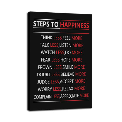Motivational Wall Art for Office Steps For Happiness Inspirational Positive Poster Inspiring Canvas Painting Prints Wall Pictures for Living Room Home Decor Framed Artwork [24''W x 36''H]