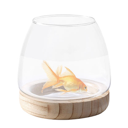 Hydroponic Plant Vase - durablee Transparent Glass Fish Bowl with Wooden Stand, Wide Mouth Terrarium Vase | Comfortable Hydroponic Plant Terrarium, Clear Hydroponic Planter for Home Decoration
