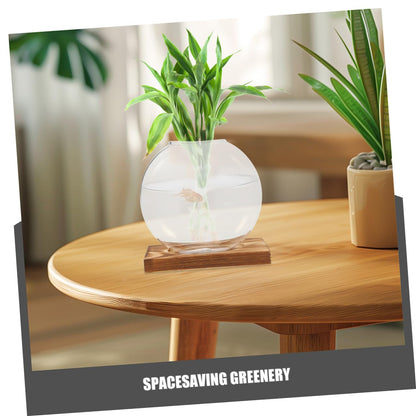 DECHOUS 2pcs Glass Plant Propagation Vases with Wooden Base, Hydroponic Terrarium Station for Indoor Plants, Glass Planter for Home Office Balcony