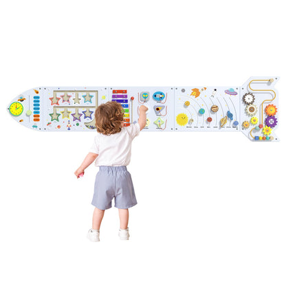 nigwet Rocket Activity Wall Busy Board Panels - Sensory Wall Panel for Kids, Montessori Toddler Wall Activity Board, Wall Toys for Toddlers 3, Activity Cube, Wood Activity Boards, White Grey
