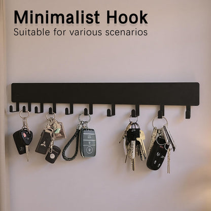 FengPingZi 14inch Wall Key Holder with 10 Hooks(2 Sets), Metal Key Rack Wall Mount for Keys, Bags and Leashes, Key Hanger for Decorative Organizer Apartment，Entryway,livingroom,Black