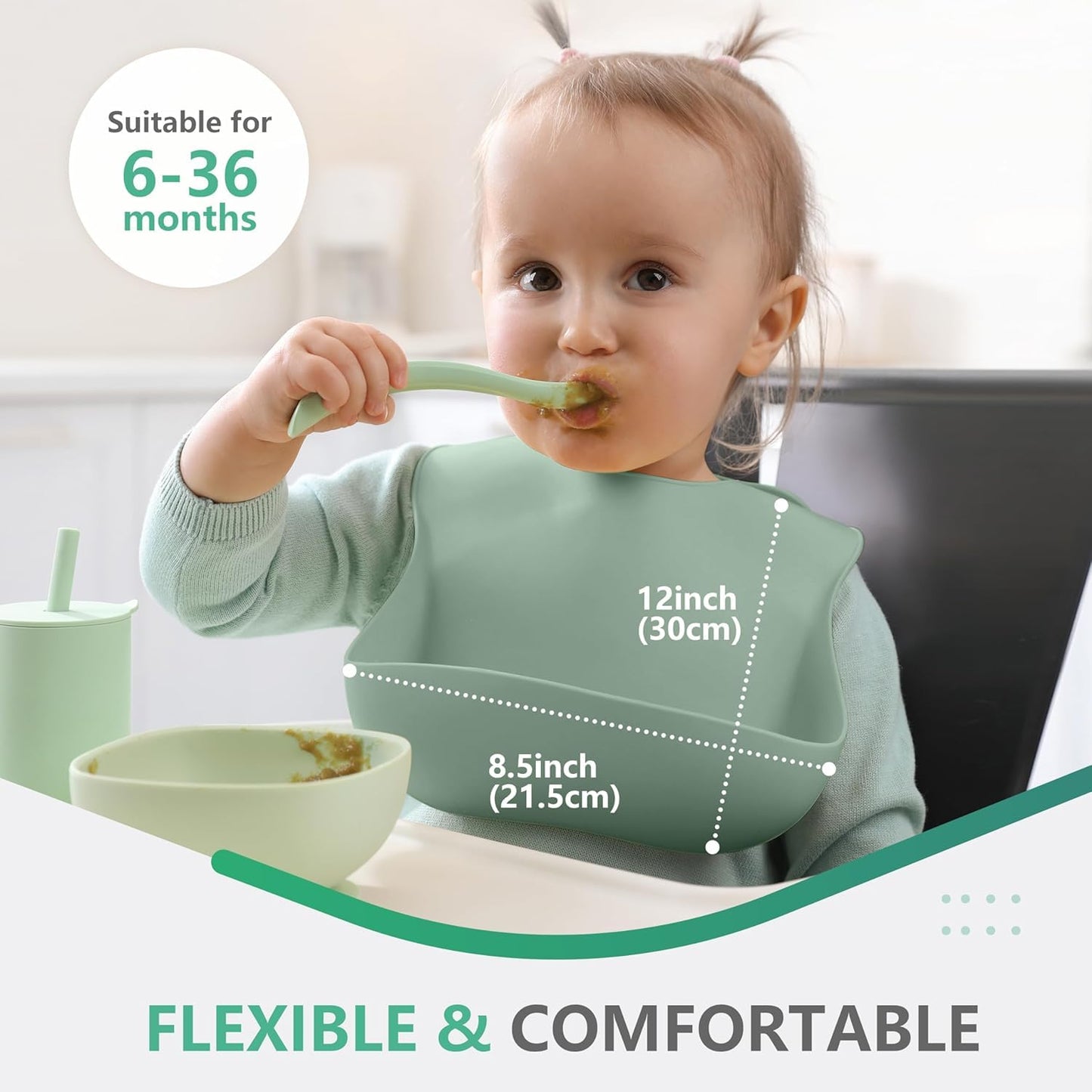 Cuddle Campus Set of 3 Silicone Bibs for Babies & Toddlers,Soft Adjustable Bibs with Pocket Food Catcher for Baby Girl,Boy(Set 1)