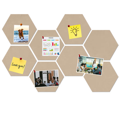 HULAVO Large Hexagon Felt Cork Board Tiles, Self Adhesive DIY Felt Bulletin Board Pin Board with 35 Pushpins for Office School Home Wall Decor Stickers Memos Photos Display(Light Brown)