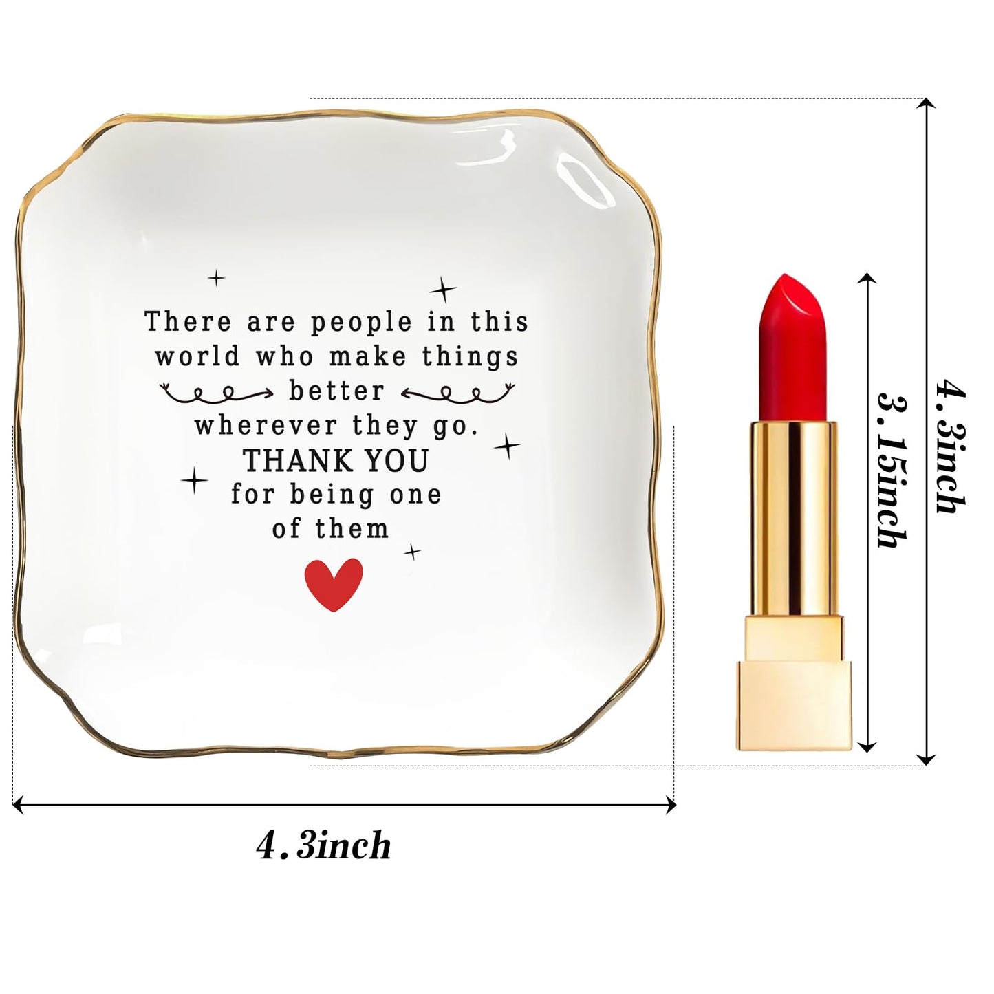 Inspirational Jewelry Dish Tray Gift – Ceramic Ring Holder with Thank You Message, Trinket Tray for Women, Appreciation Gift for Friends, Coworkers, Teachers, Home Decor