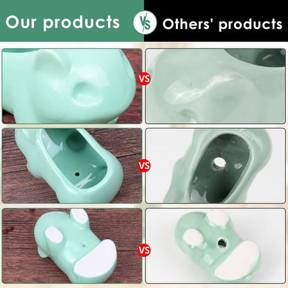 Pinsjar Cartoon Ceramic Flowerpot Glazed Pottery Succulent Pot Cute Planter Ceramic Art Vase Animal Shaped Green with Hole
