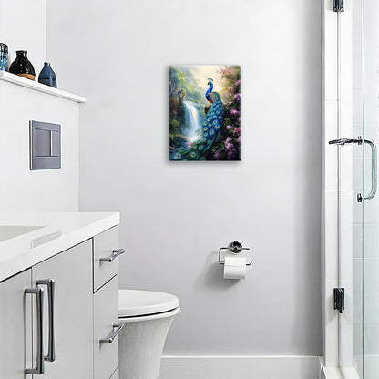 Peacock wall art, Flower Waterfall Pictures Wall Decor, Peacock Canvas Prints Painting, Framed Fashion Artwork for Bathroom Bedroom Living Room Kitchen Dinning Room Office Home Decoration 12x16