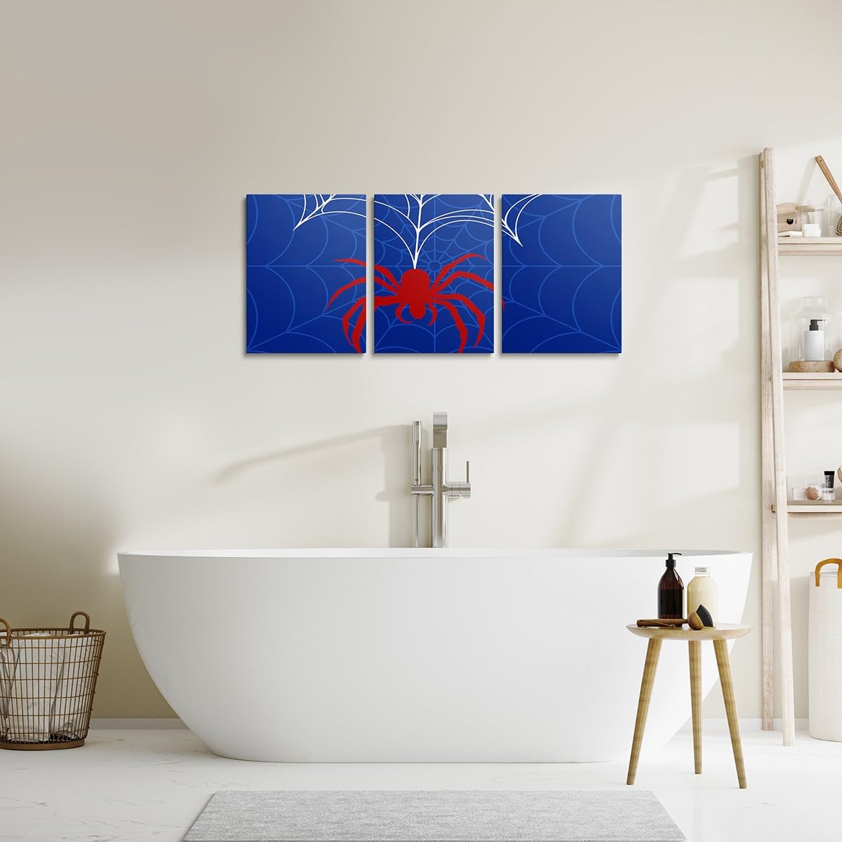Spider Web Canvas Wall Artwork Decor,Red Spider Arachnid Insect Animal Wall Painting,Boys Girls Men Room Decor,Halloween Gothic Trippy Poster Pictures,Blue Noble 3 Pieces Framed Canvas Wall Art